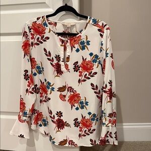 LOFT Floral Blouse - Cream with Red and Blue Accents